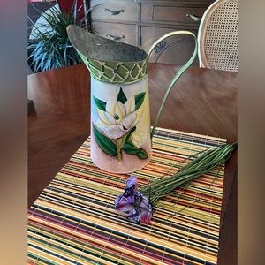Garden Tin Bucket Shabby Chic Rustic Farmhouse Jug Vintage Flower Pitcher Vase